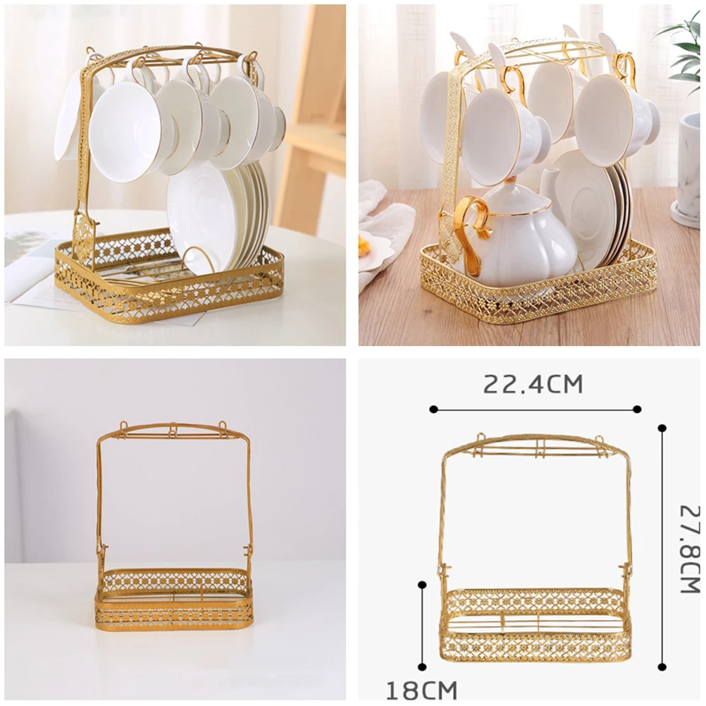 

6 Hooks Cup Storage Basket Storage Rack Organizer Mug Rack Shelf Iron Saver Jewelry Display
