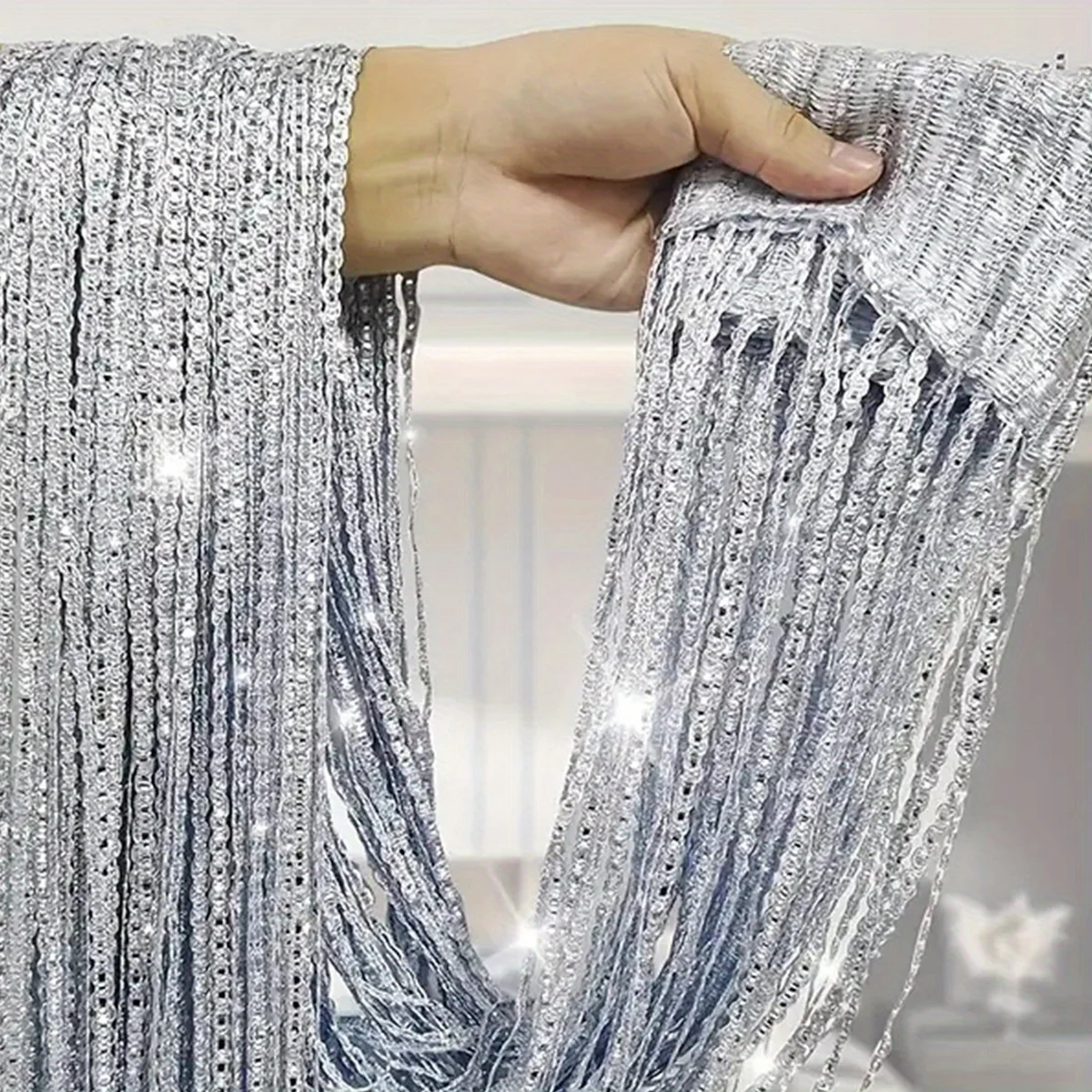 Silver Glitter Sequin Curtain Panel Set of for Wedding Party Photography Background Backdrop Home Decoration Sparkles
