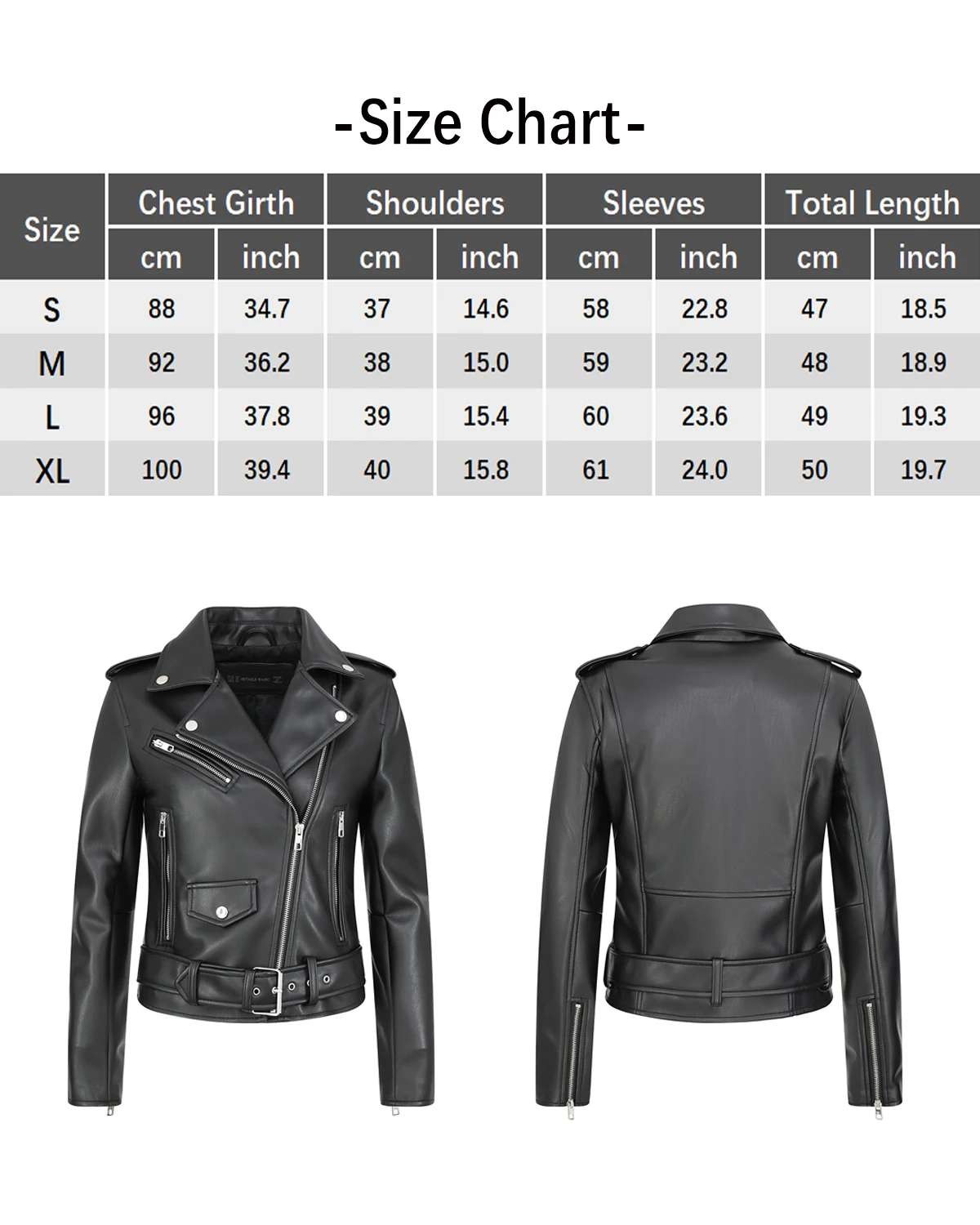 Women\'s Faux Leather Motorcycle Jacket PU Slim Short Biker Coat