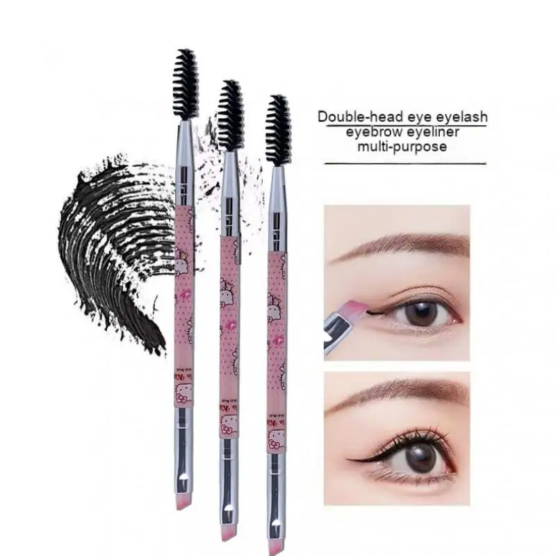 Kawaii Hello Kitty Cartoon Double Headed Eyebrow Brush Eyelash Brush Spiral Eyelash Curling Diagonal Eyebrow Brush Makeup Tool