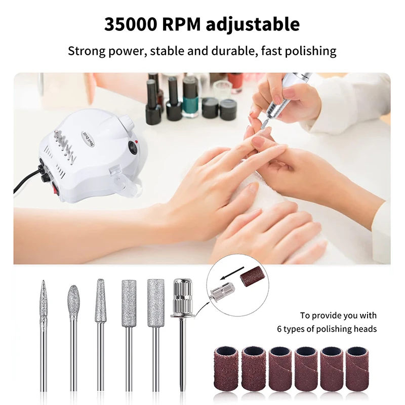 35000RPM Electric Nail Drill Professional Manicure Machine Nail Sander Set Nail Drill Bit Portable Nail Salon Polisher Equipment