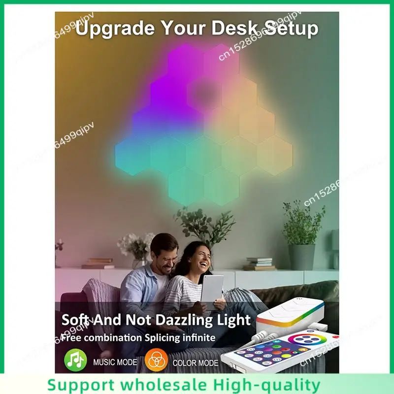 ABSF RGB Smart Light Board Hexagonal Lamp Indoor Atmosphere Wall Lamp Voice Control APP Night Light For Game Room(B)