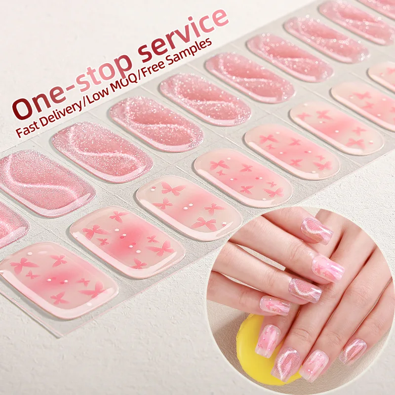 20 dicas olho de gato semi-cururado gel adesivo de unhas borboleta uv/lâmpada led gel unha polonês envolve tiras de gel completo de longa duração decoração de unhas