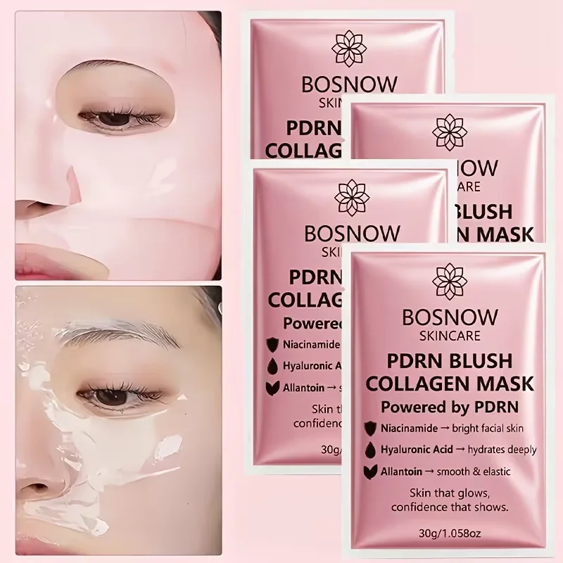 【Multi-Effect Korean-Style Facial Mask】4Pcs/8Pcs/10Pcs Pdrn Blush Collagen Mask, Brightens Facial Skin, Deeply Hydrates and Moisturizes, Allowing Skin to Absorb Enough Moisture, Making It Smooth and Elastic, Giving Skin a Radiant Glow, Showcasing a Confident and Beautiful Complexion, Especially Suitable for Dry and Tight Skin in Autumn