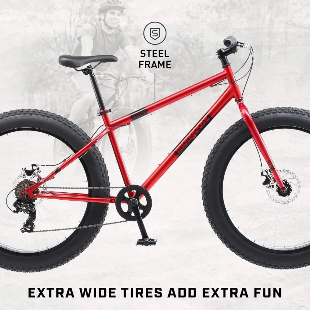 Dolomite Fat Tire Mountain Bike, for Adult Men Women, 26 Inch Wheels, 4 Inch Wide Knobby Tires, 7-Speed