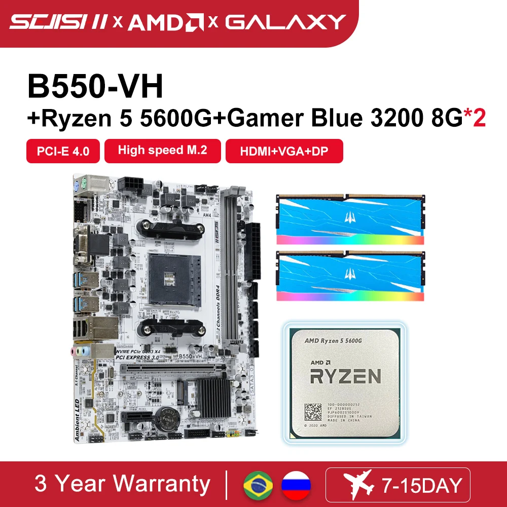 SJS B550-MH Motherboards + kit Ryzen 5 5600G AMD Processor Micro-ATX B550 DDR4 64G placa mae Kit Game blue DDR4 3200MHz 16GB RAM