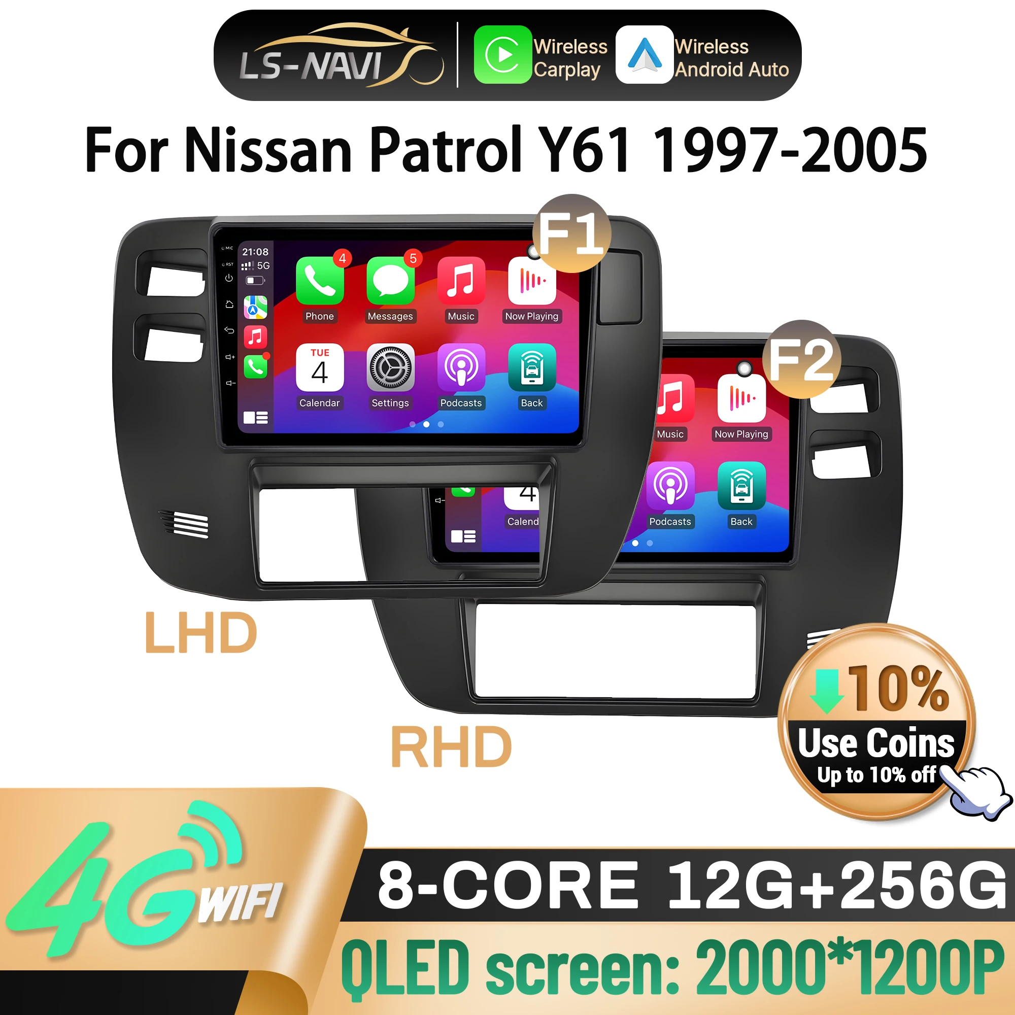 

Автомобильное радио Android 14, для Nissan Patrol Y61, 1997-2005, беспроводной Bluetooth Carplay, мультимедийная навигация, головное устройство, экран, стерео