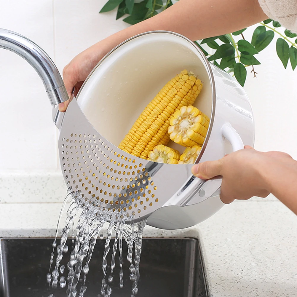 

Stainless Steel Pot Strainer Kitchen Tool Crescent Design Fits Most Pots Pans Pasta Rice Strainer Easy Clean