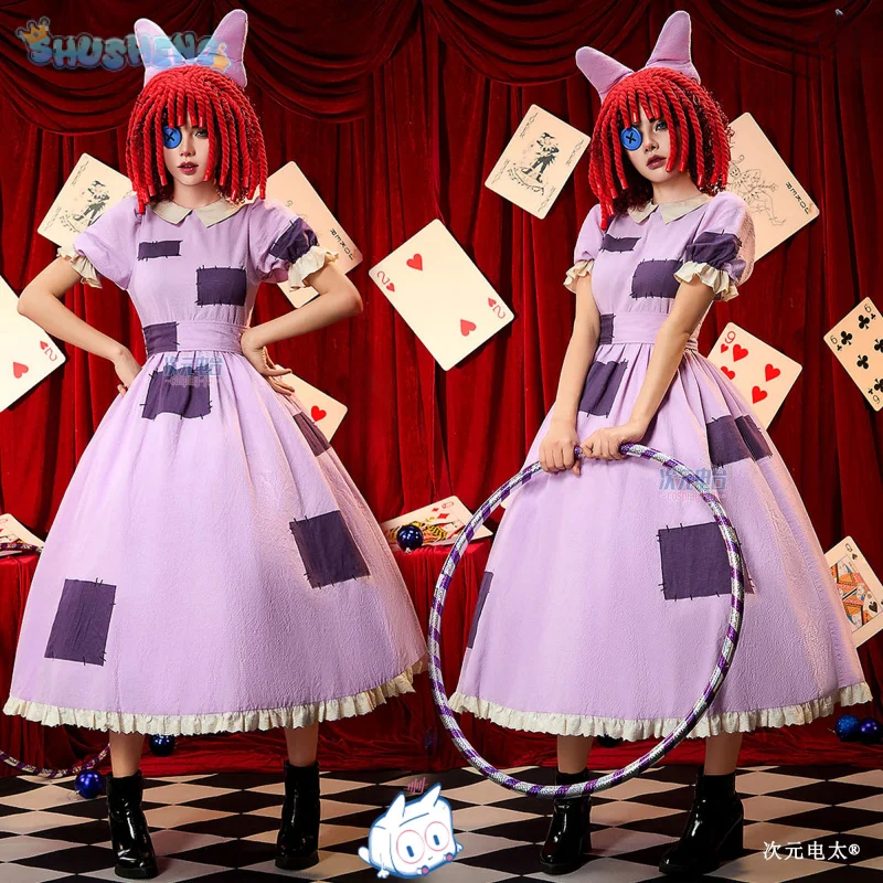 

Ragatha Ragath Woman Digital Circus Cosplay Costumes Cosplay Wig Hat dress Cartoon Christmas Halloween Party Cute Clown suit