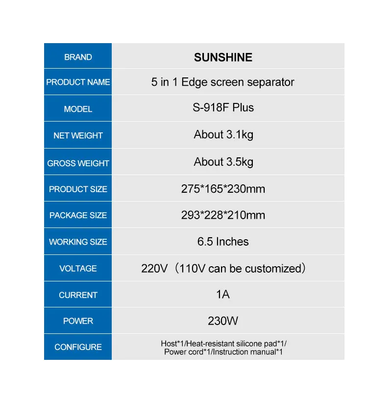 SUNSHINE S-918F Plus Separator Curved Screen Separation Multi-function 5 in 1, 45° Left And Right Tilt and 360° Rotation