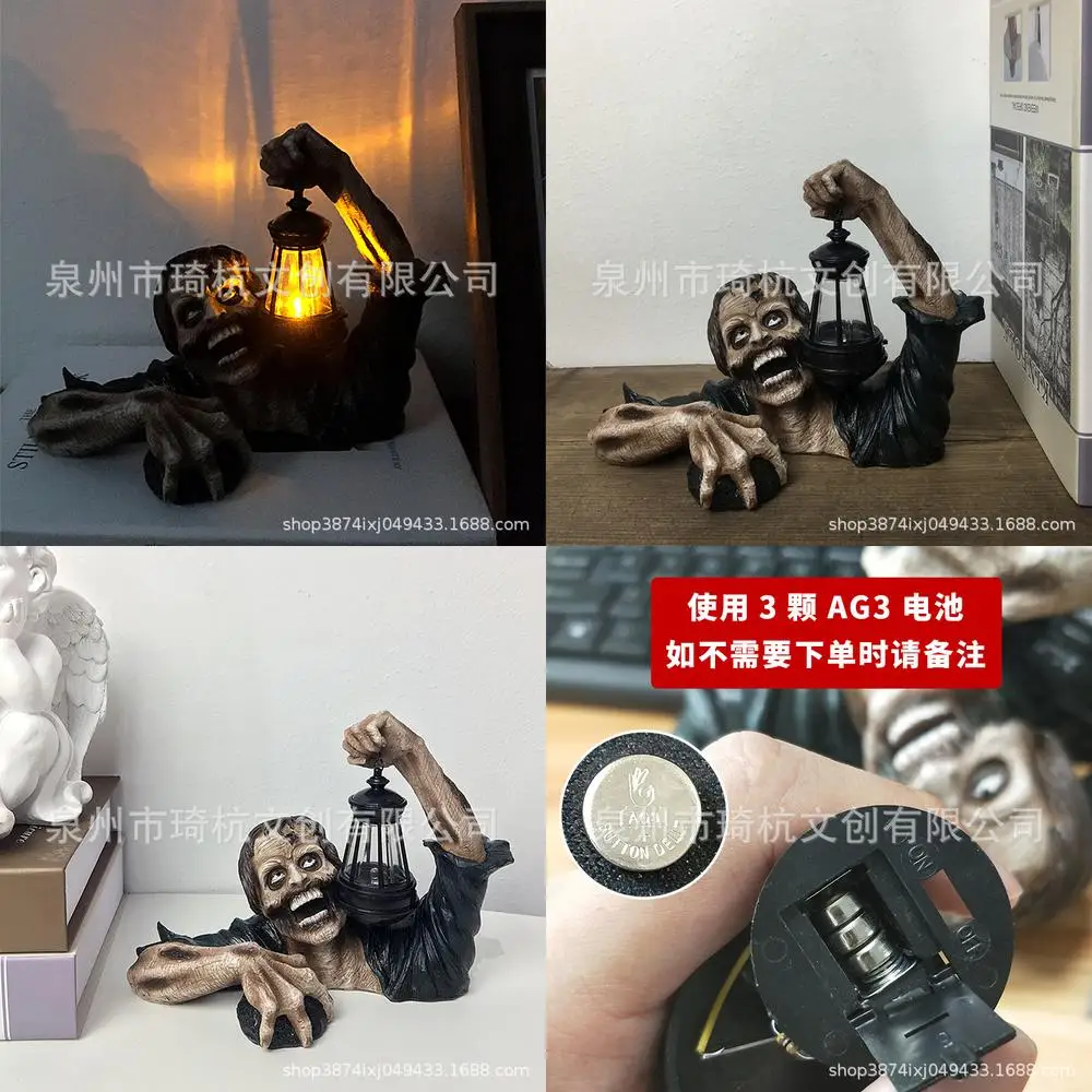 

Realistic Lantern Zombie Garden Statue Figure Mini Sculpture Home Desktop Decor Resin Craft Art