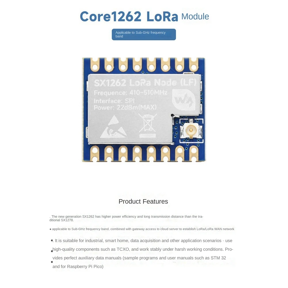 Waveshare 1 PZ Core1262- Modulo Lora Comunicazione Remota Modulo Chip Lora Anti-Interferenza PCB Blu Per Banda Sub Ghz