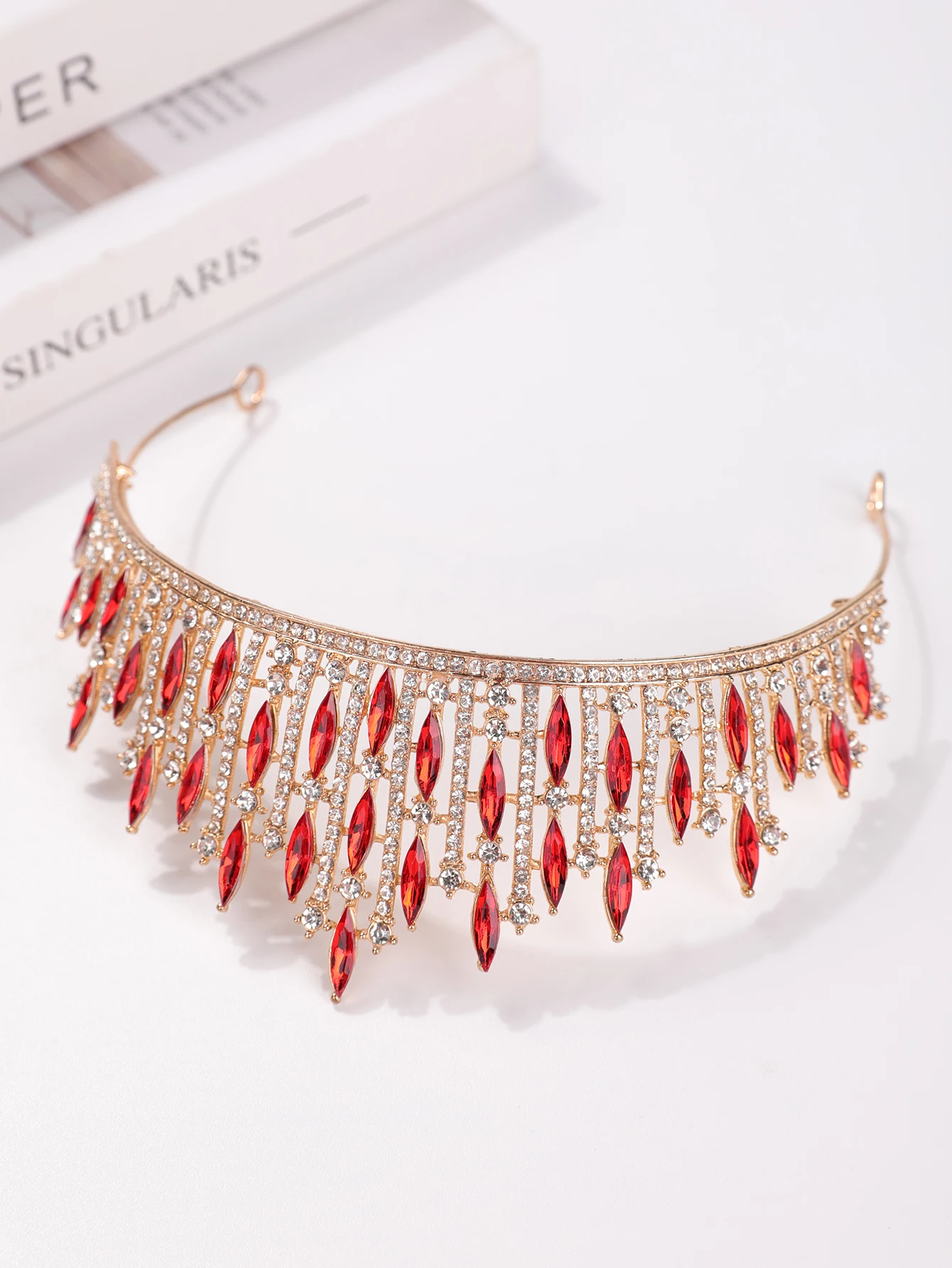 1 Buah Hiasan Kepala Mahkota Merah, Mahkota Ulang Tahun, Mahkota Ratu Retro, Kerudung Utama Pengantin Wanita, Mahkota Kelas Atas