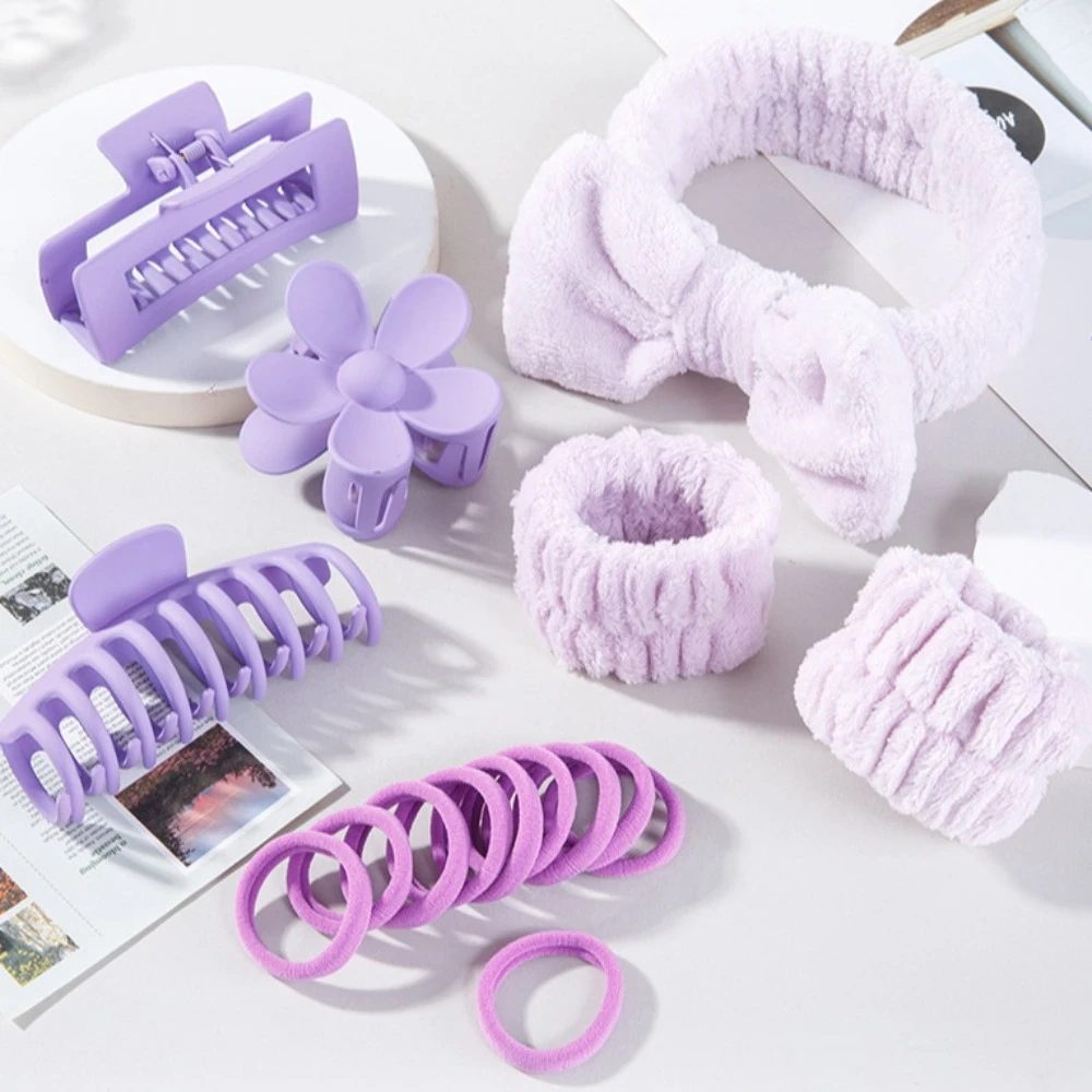 

Wash Face Wrist Strap 16Pcs Face Washing Tools Hair Care Tool Versatile Plush Bow Headband Solid Color SPA Shower