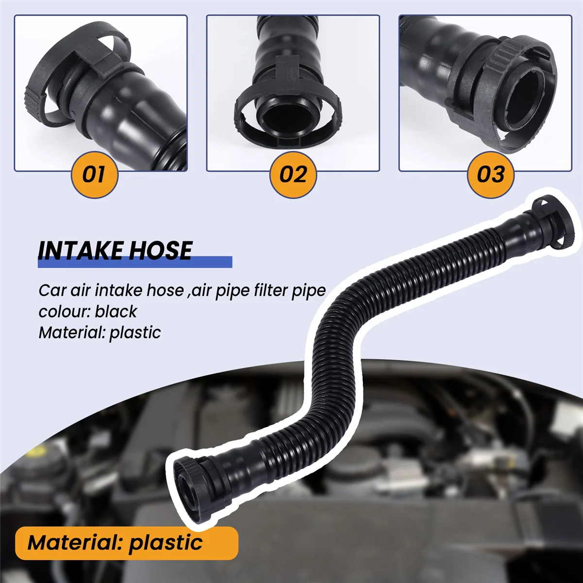 #297P Car Air Duct Filtered Pipe Air Intake Hose with Rubber Seal Ring for BMW F20 F21 F30 11157608144 (black)