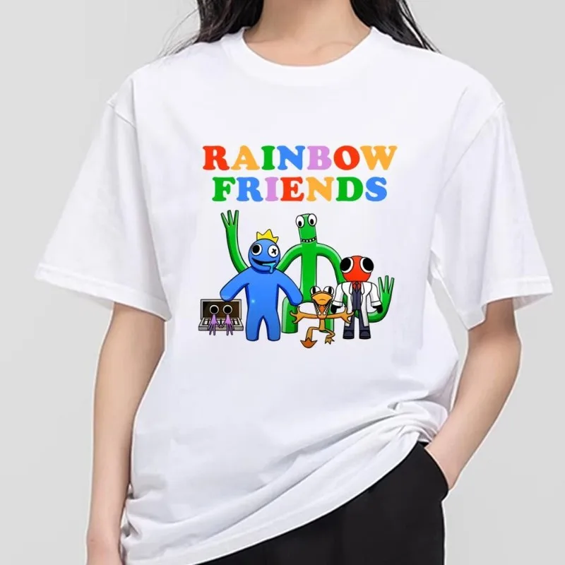 R-Rainbow F-Friend Cartoon T Shirt Men Couple Combination Clothes Short Sleeve Collar Fashion T-shirt Women Cotton