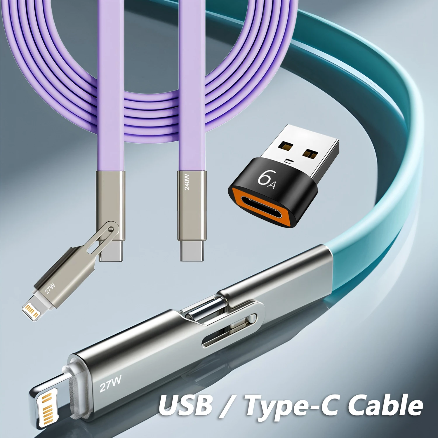

Кабель PD 2-в-1 для быстрой зарядки, силиконовый кабель C-C, USB-C кабель, USB-адаптер, быстрая зарядка, USB-C кабели для iPhone и Xiaomi