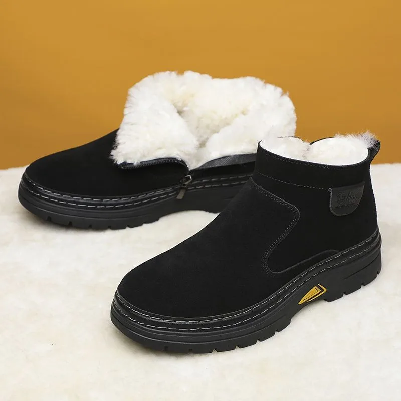 

Winter New Men's Cotton Shoes Genuine Leather Wool Fleece One-Piece Warm Casual High-Top Boots Suede Leather Men's Shoe