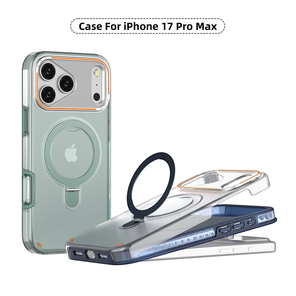 Funda de teléfono mate con soporte de anillo de Metal magnético Magsafe 3 en 1 para iPhone 17 Pro Air 16 Plus 15 12 13 14 Pro Max