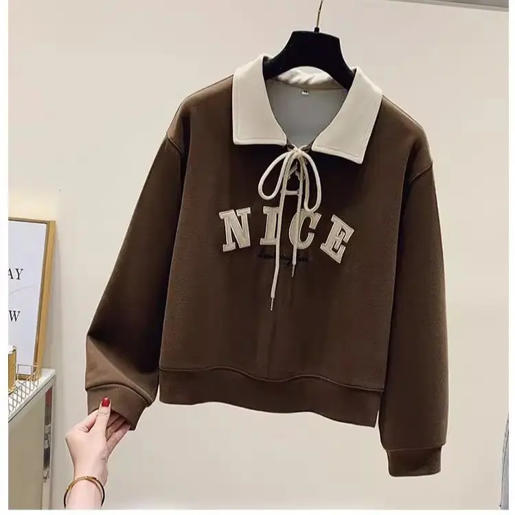 New Korean Version Letter Embroidered Long Sleeved Sweatshirt for Women Loose and Casual Versatile Niche Design Sense Top