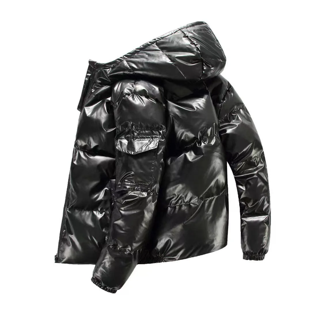 Winter Shiny Hooded Puffer Jacket Men's Korean Short Thick Casual Outerwear view 4