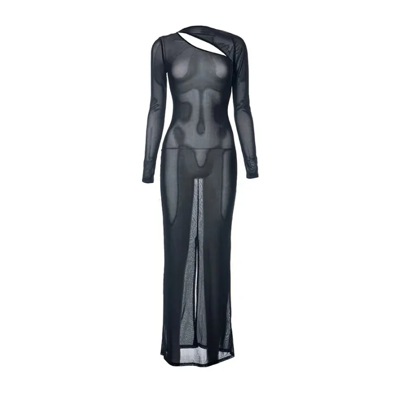 Robe transparente à manches longues pour femmes, vêtements Y2k, robe éducative mince, streetwear sexy, taille haute, automne, YDL50