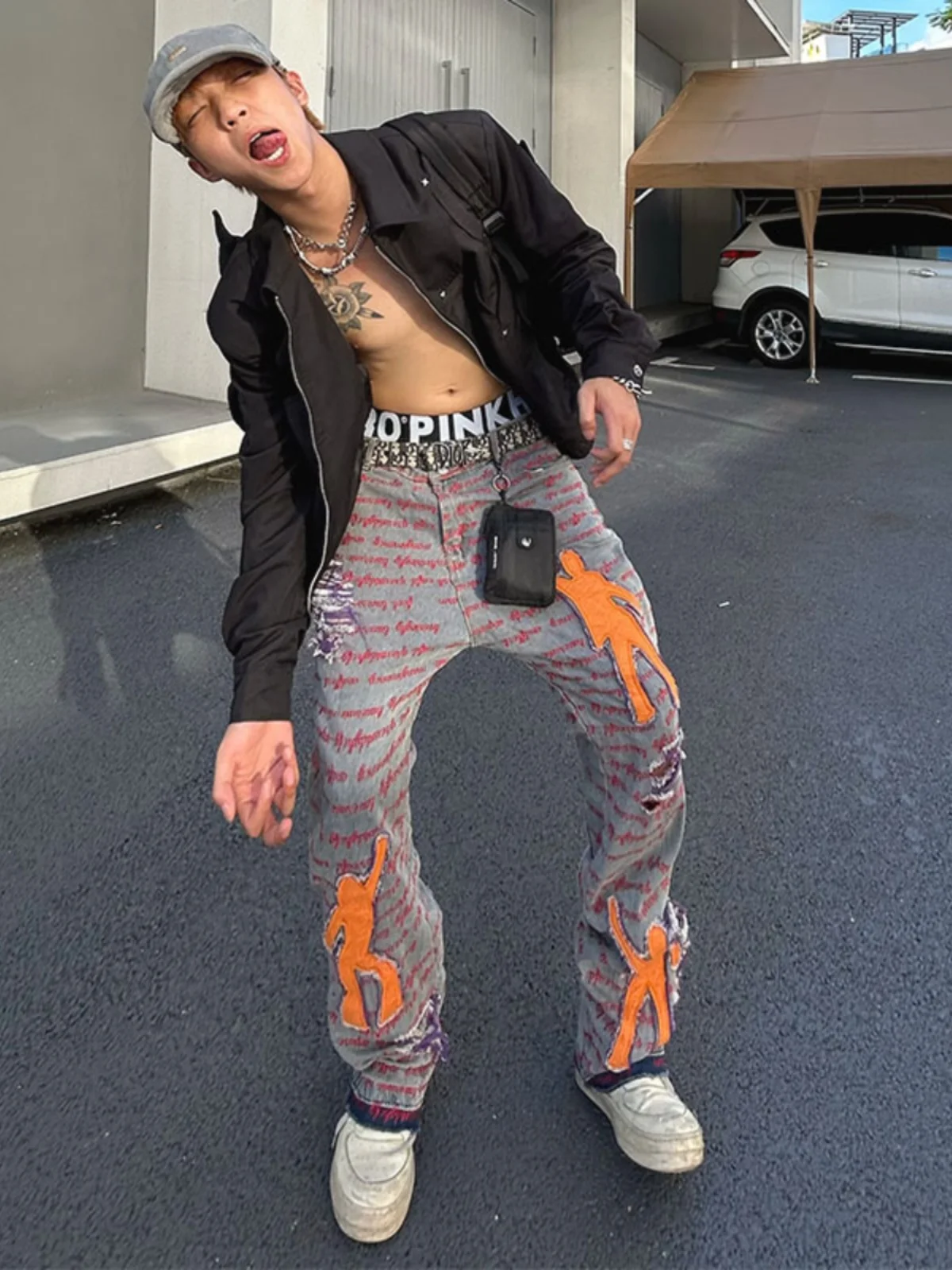 

Мужские джинсы American High Street Vibe с вышивкой и нашивками, плотные, прямого свободного кроя, молодежные, длинные брюки