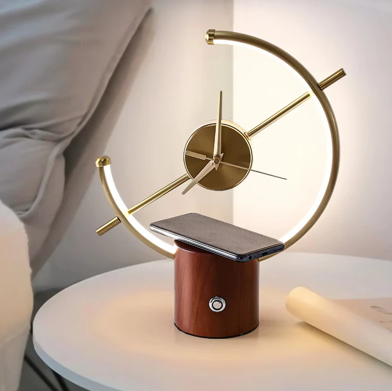 

Dimmable Light for Bedrooms Bedside Wireless Charging Table Lamps with Wooden Base 3 Colors Clock Table Lamp