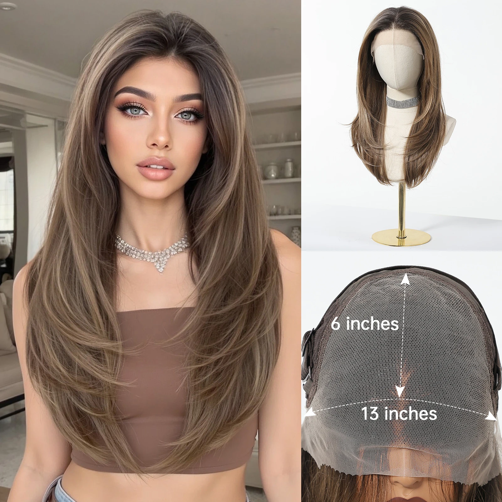 

Синтетический парик HENRY MARGU с натуральным градиентом светло-коричневого цвета, 13x6, с кружевной передней частью, смешанный коричневый, длинные прямые волосы для женщин, для повседневного использования