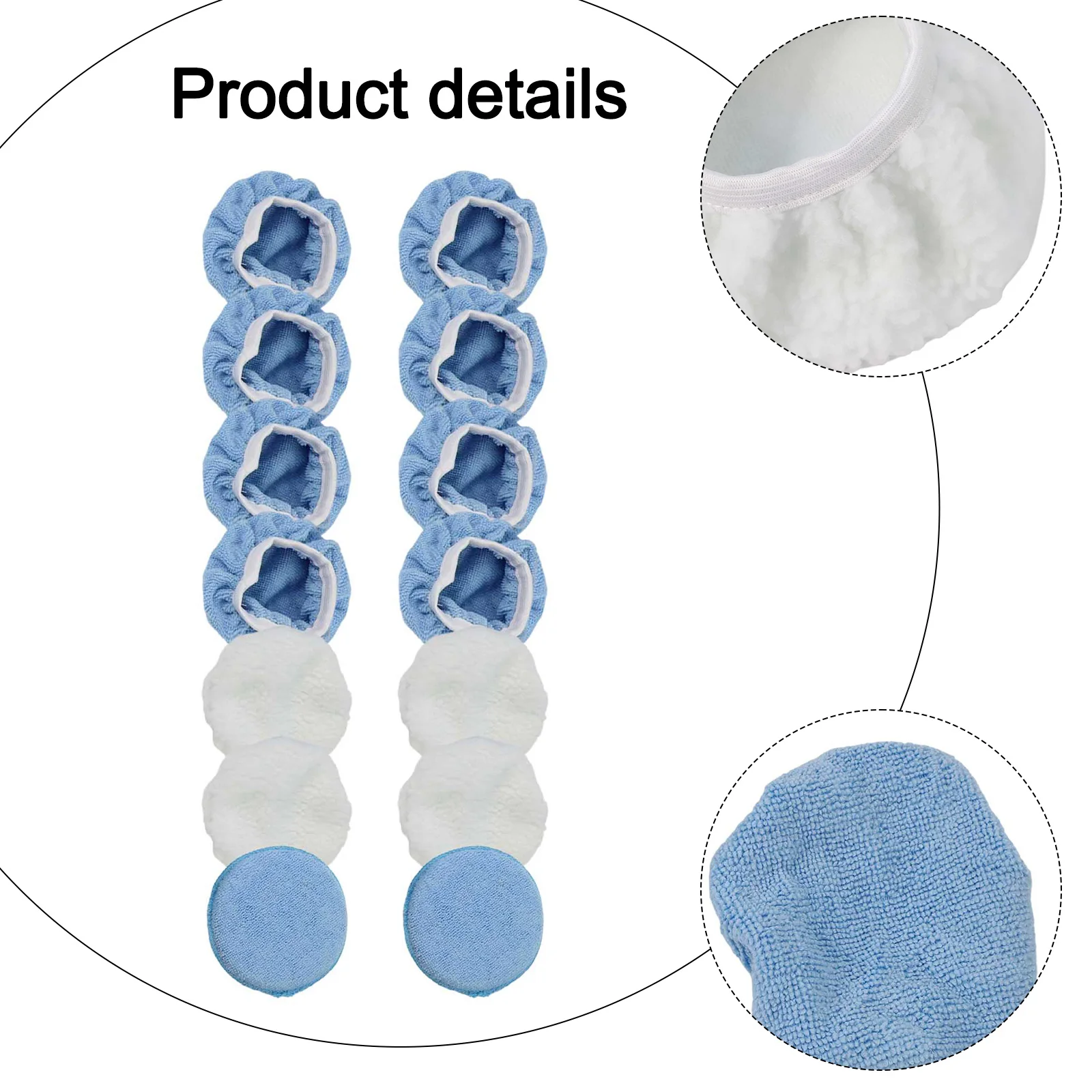 Kit de herramientas para el cuidado del coche, almohadilla de pulido para coche, almohadillas de microfibra de alta intensidad, almohadilla de pulido, brillo de nivel profesional azul y blanco