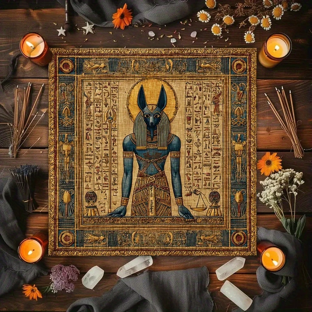 Egyptian Anubis Themed Party Tablecloth Polyester Fabric Mystical Jackal God Print For Themed Gatherings Holiday Celebrations