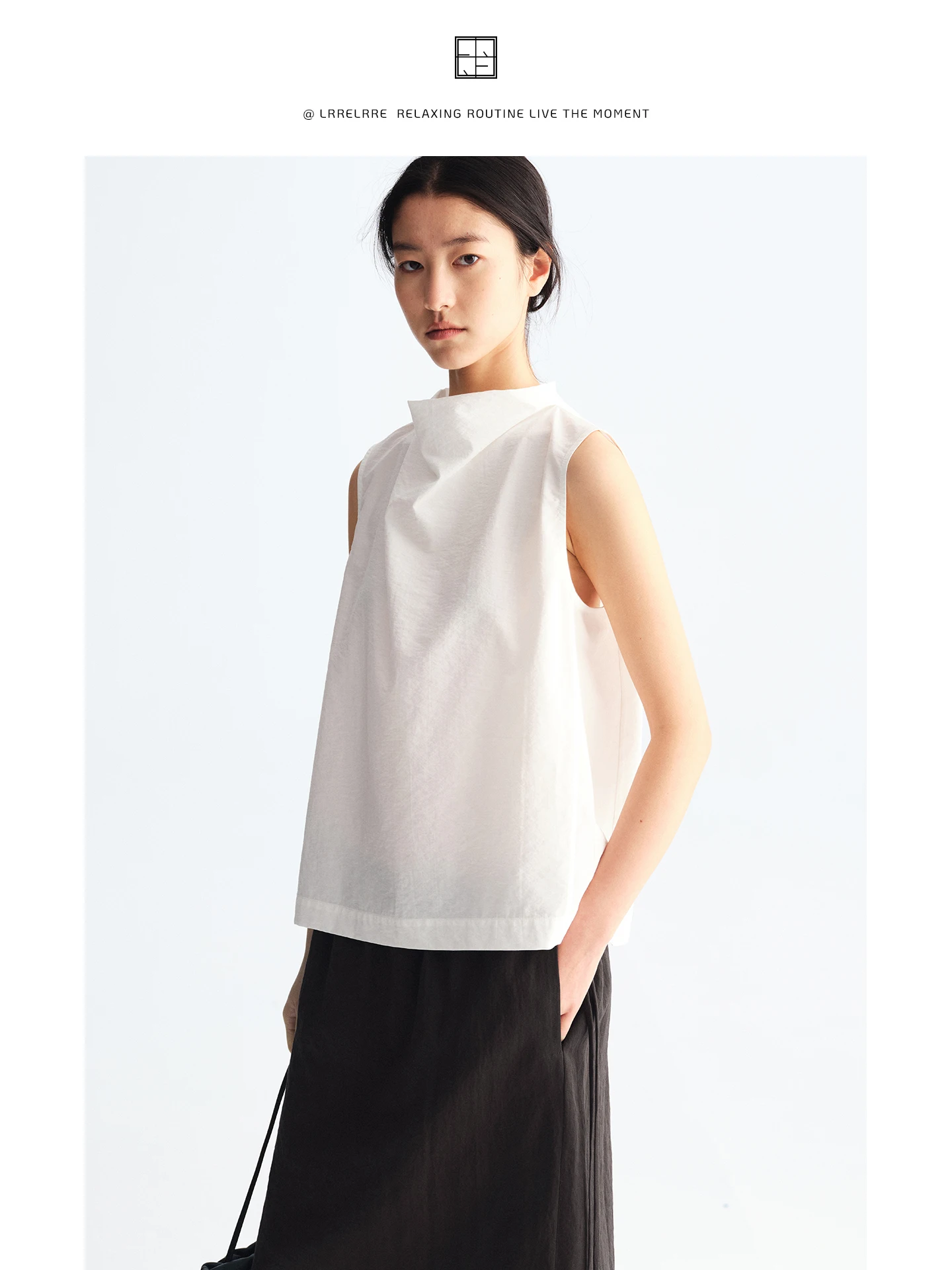 

Stacked Collar Dry Wrinkled Silk Texture Simple Elegant Sleeveless Vest LRRE LC1065 Women's Fashion Summer Short Silk Blend B...
