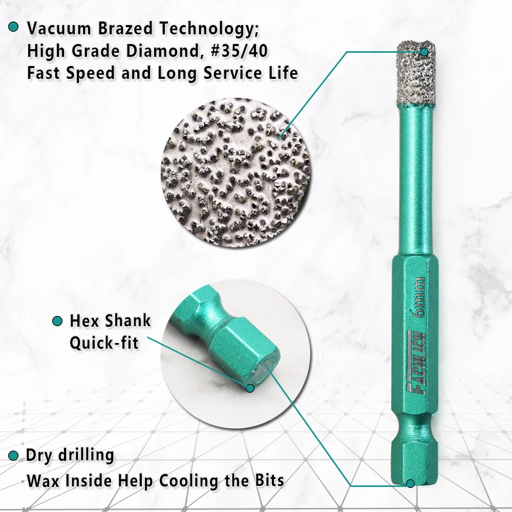 FACHLICH 5pcs Diameter 6mm Dry Drilling Bits Concrete Ceramic Tile Cutter Drill Core Bits Hole Saw Hexagon Shank Quick Fit