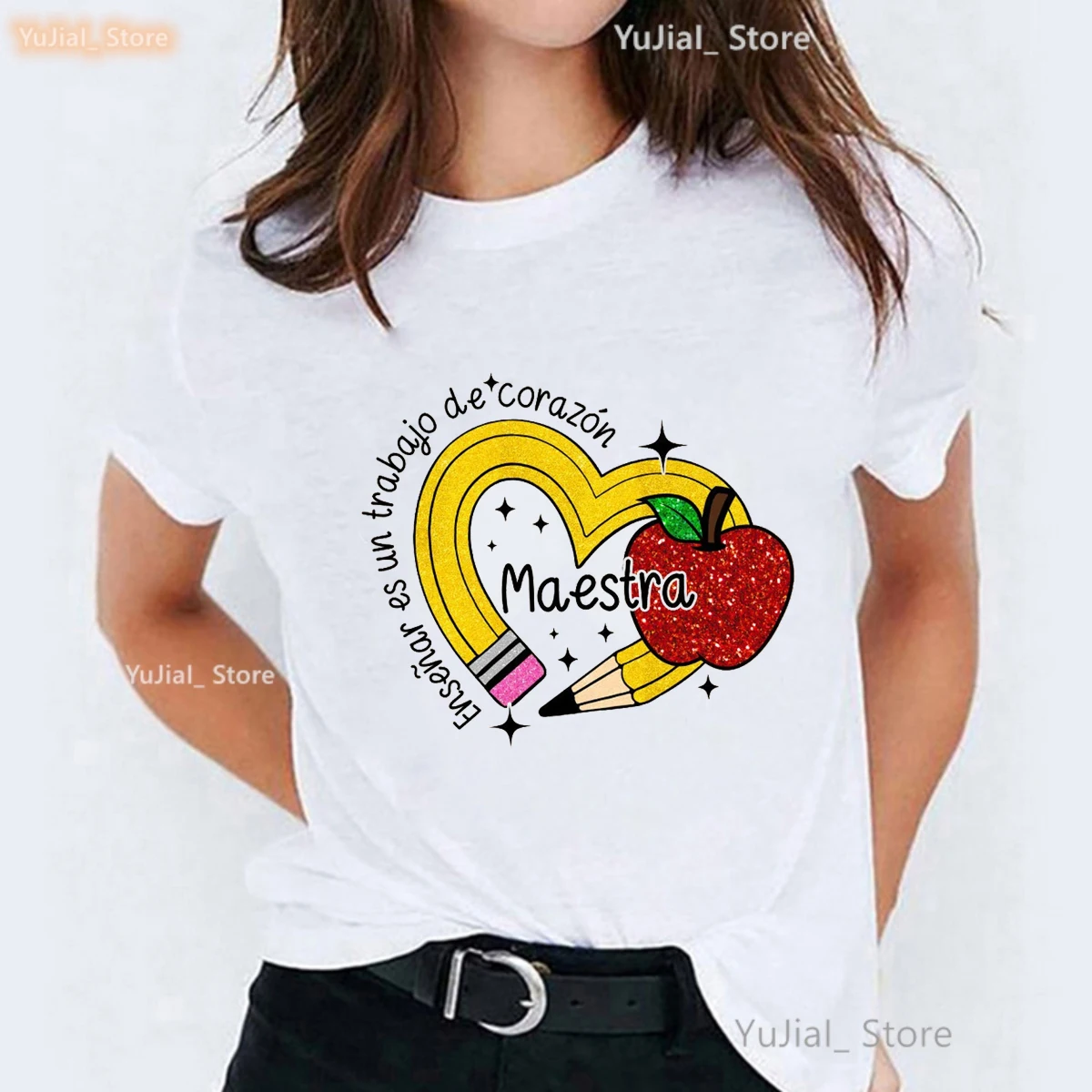 Rainbow Maestra Pencil Graphic Printed Tshirt Women Spanish Teacher Teach Love Inspire T Shirt Femme Summer Tops Fashion T-Shirt