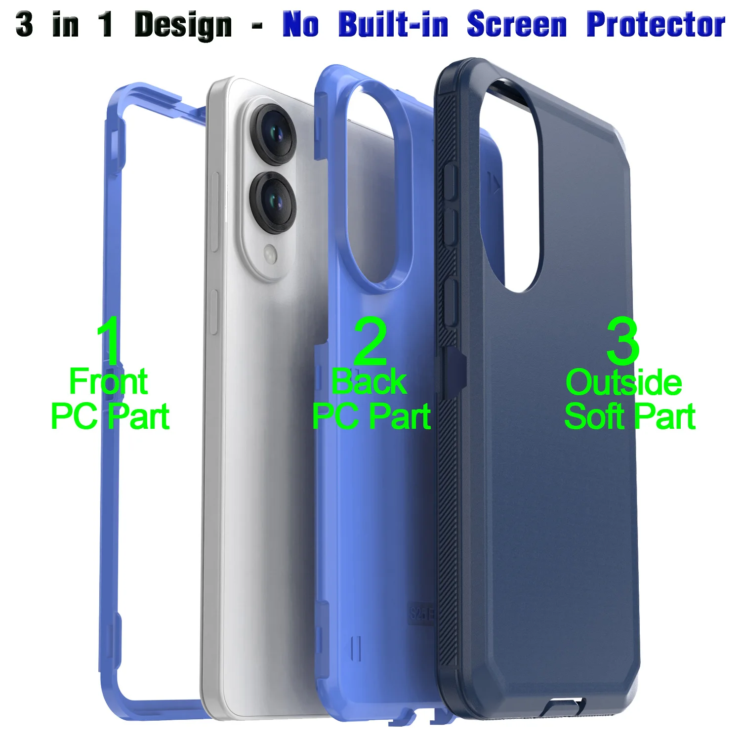 حافظة لهاتف سامسونج جالاكسي S25 إيدج باللون الأزرق الداكن شديدة التحمل ومضادة للصدمات وغطاء صلب متين هجين مكون من 3 طبقات #2