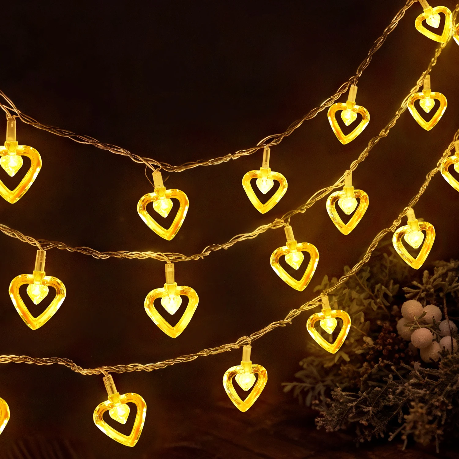 3m 20led Sweet Heart Light String Love Fairy String Lights Battery Powered For Wedding Valentine's Day Christmas Garland Decor