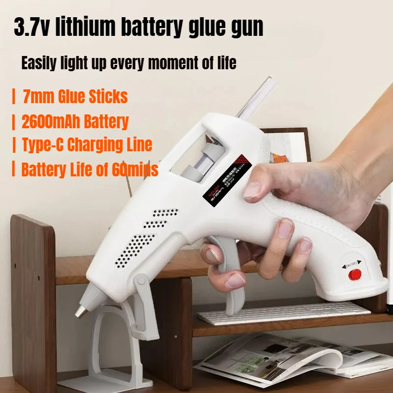 Rechargeable Glue Guns ,7mm Portable Cordless Hot Silicone Gun 3.7V,60 Min Use,Type-C Charging, 2600mAh,Kids DIY Crafts Tools