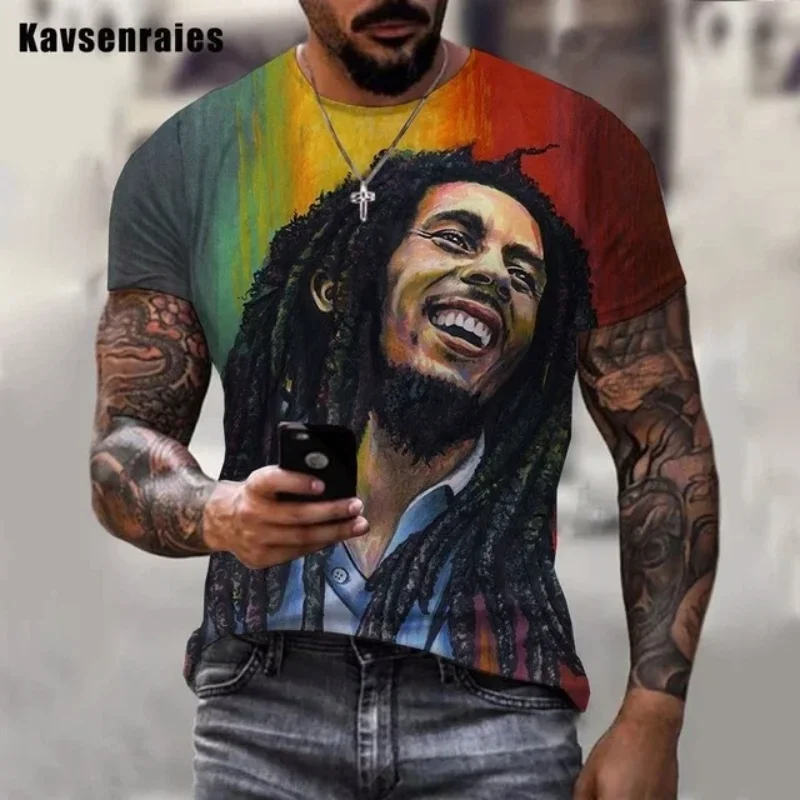 Summer Men\'s T-shirts Cool Rock Bob Marley 3d Print O-neck Short Sleeve Street Hip-hop Shirt Oversized Tops & Tees Men Clothing