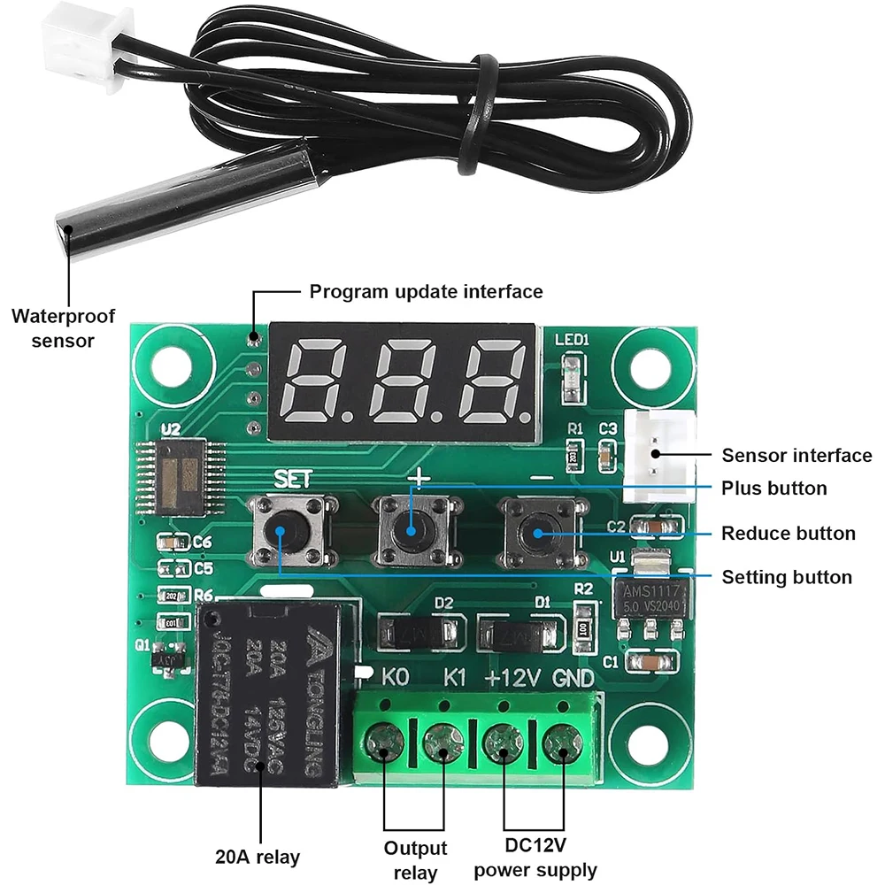 W1209 with Case 12V DC Digital Temperature Controller Board Micro Digital Thermostat Electronic Temperature Temp Control Module
