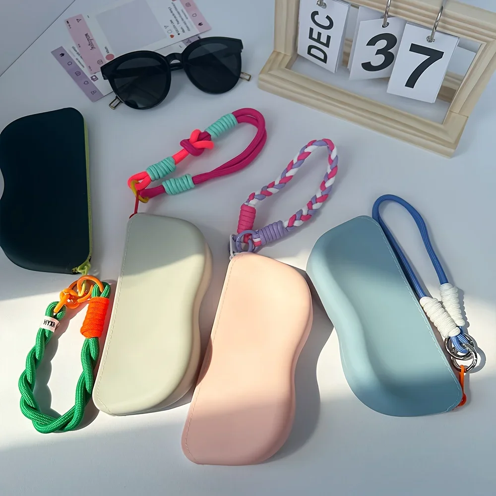 

1pc Soft&Lightweight Silicone Glasses Case with Lanyard&Zipper,Portable Storage Pouch&Office,Ideal Gift for Preserving Glasses