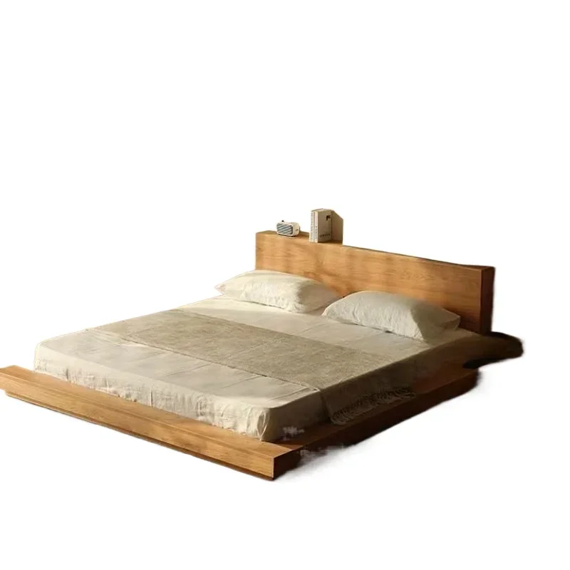 Nordic solid wood black walnut simple modern Japanese cherry wood tatami floor bed floor-to-ceiling B&B low bed