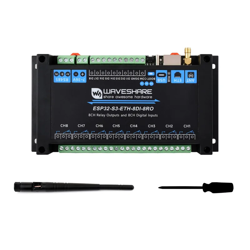 Waveshare ESP32-S3 Industrial 8-Channel WiFi Relay Module RS485 Ethernet PoE I/O Board