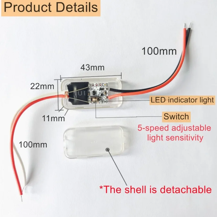 2-1pcs Photocell Sensor 5-level Adjustment Auto on Off Light Sensor Switch 5A DC 3.7V 5V 12V 24V Street Light Photo Control
