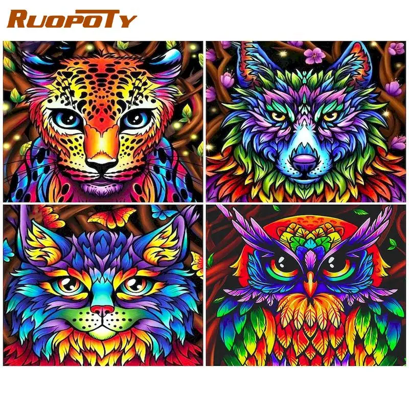 RUOPOTY Painting By Numbers Colorful Animal DIY Pictures By Number Cat Kits Home Decor Drawing On Canvas HandPainted Art Gift