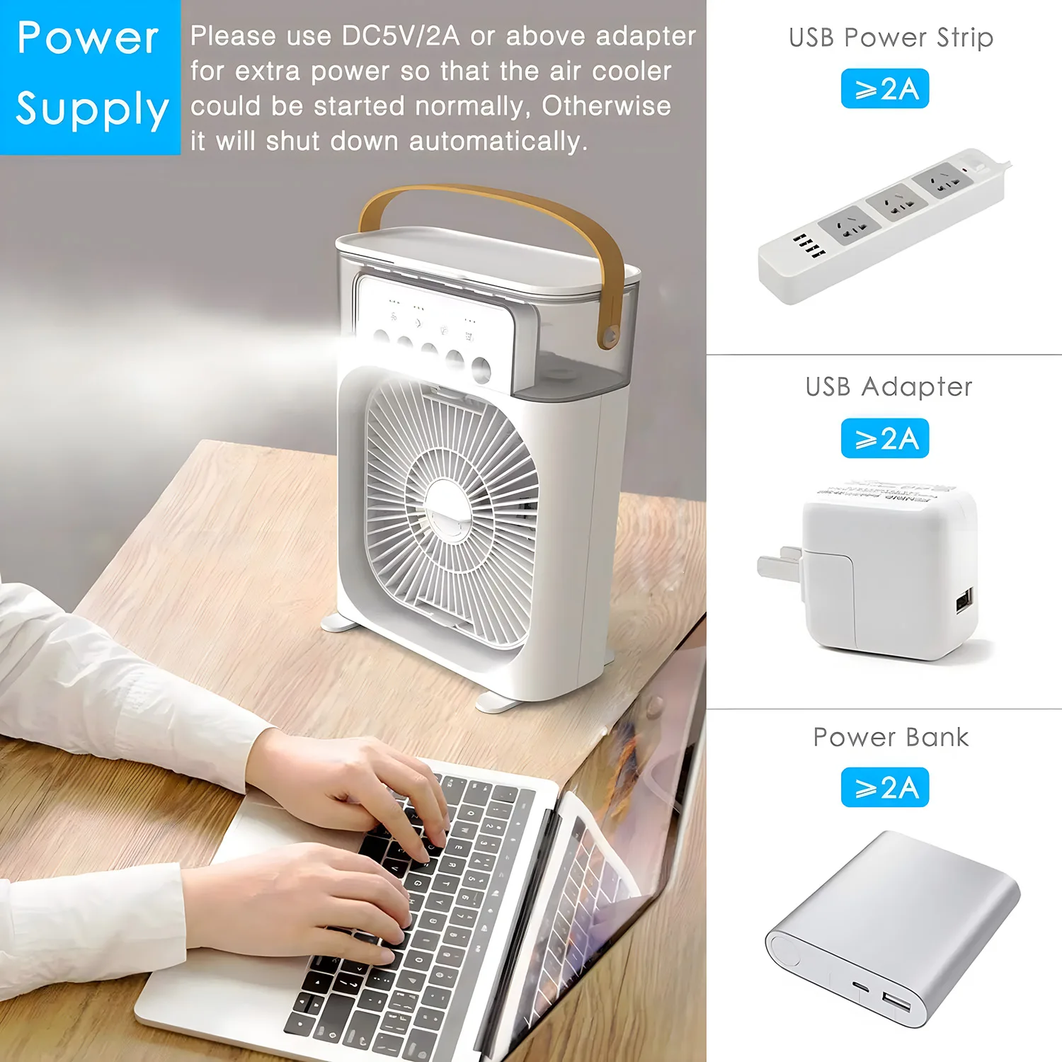 NEW Portable Air Conditioning Fan 5-Hole Spray Humidified USB Quiet Mobile Air Conditioner Cooling Cooler Fan for Desktop Office