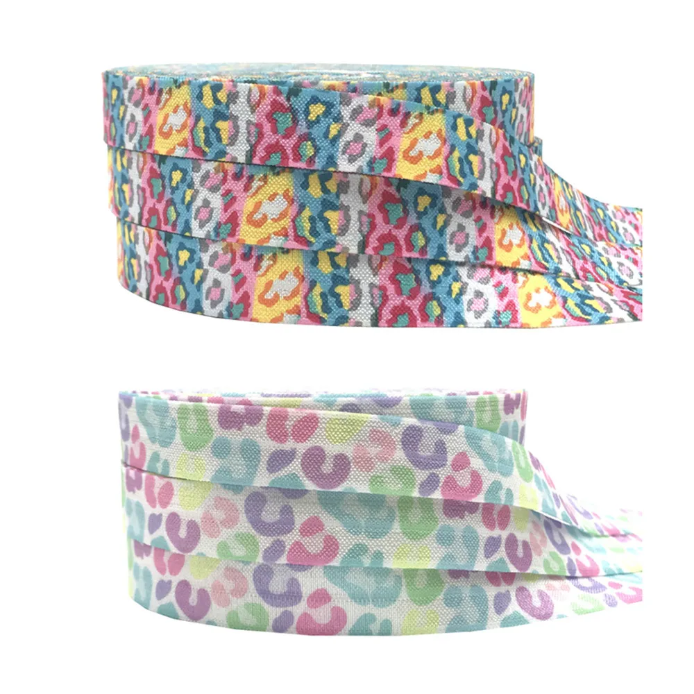 

10Yard Colorful Leopard Print Fold Over Elastic 15MM Color FOE Ribbon For DIY Headwear Dresses Gift Webbing Accessories