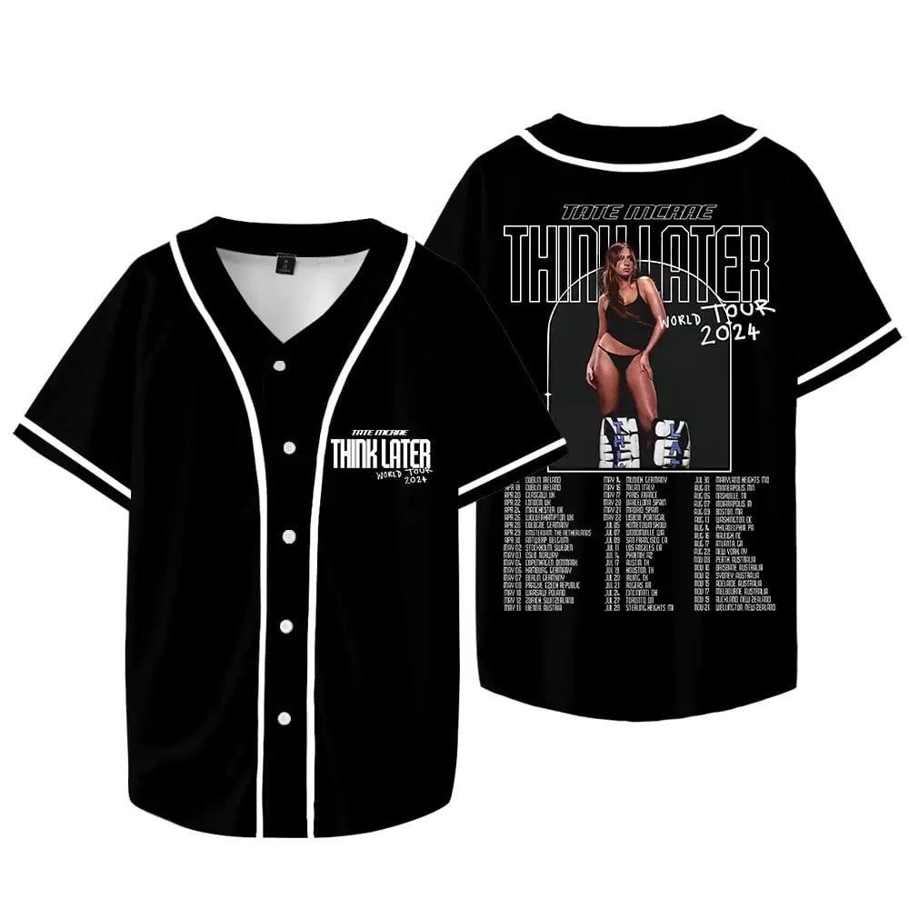 

Куртка бейсбольная Tate McRae Think After Tour Merch, модная повседневная футболка с коротким рукавом для мужчин и женщин, цвет 2, лето