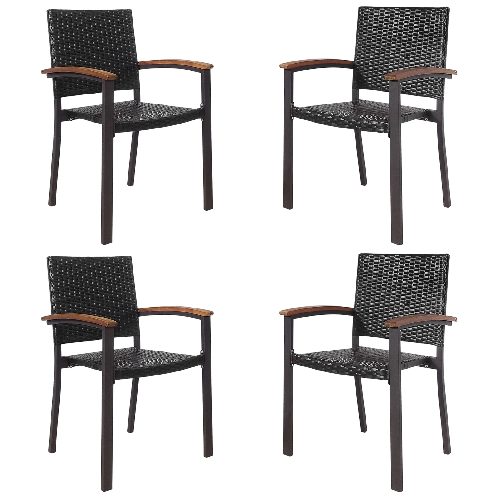 Set of 4 Outdoor Patio PE Rattan Dining Chairs Armrest Stackable Garden