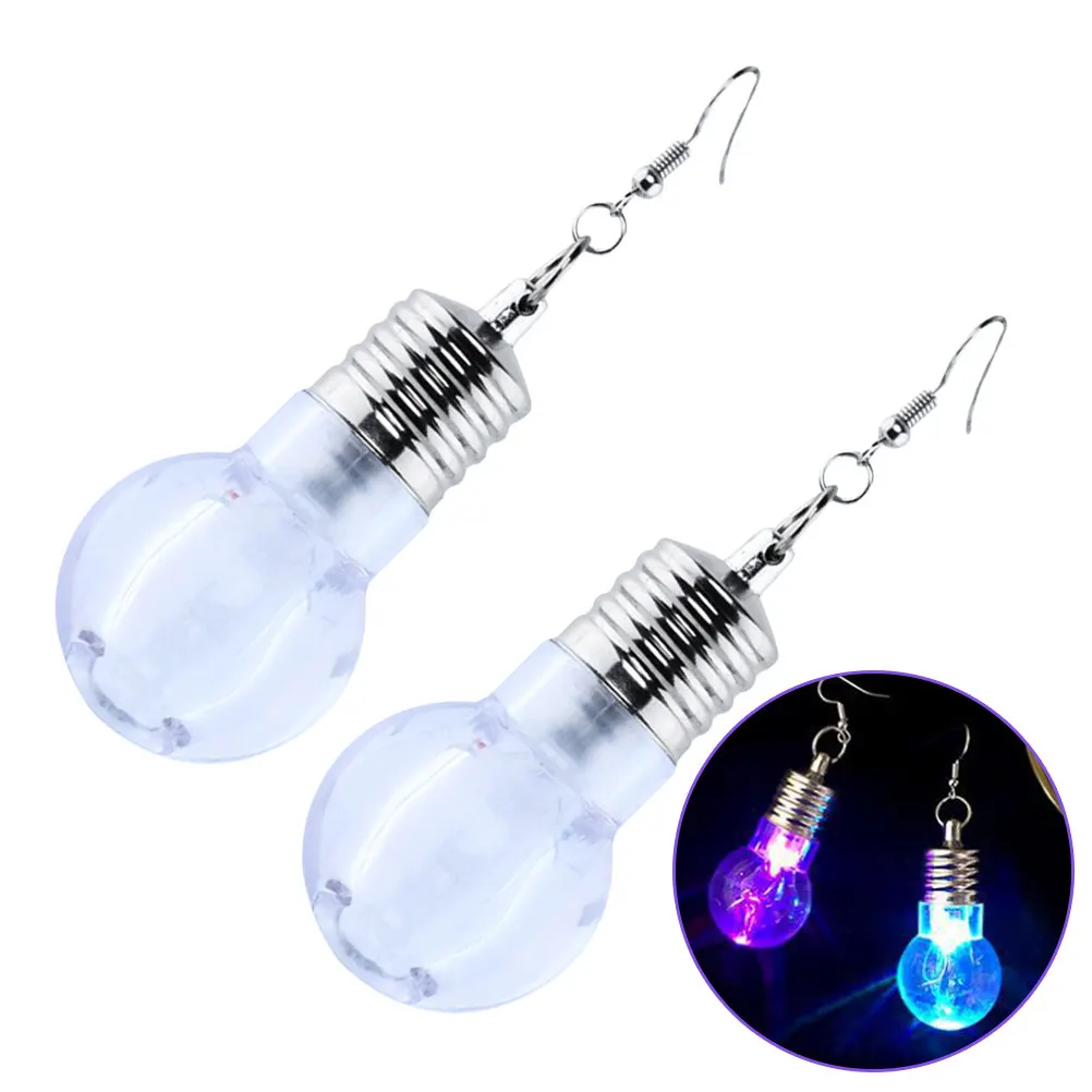 1 Pair Led Light Up Bulb Earrings Christmas Dance Party Costume Accessories Lightweight Alloy Plastic Glow Button Cell Included