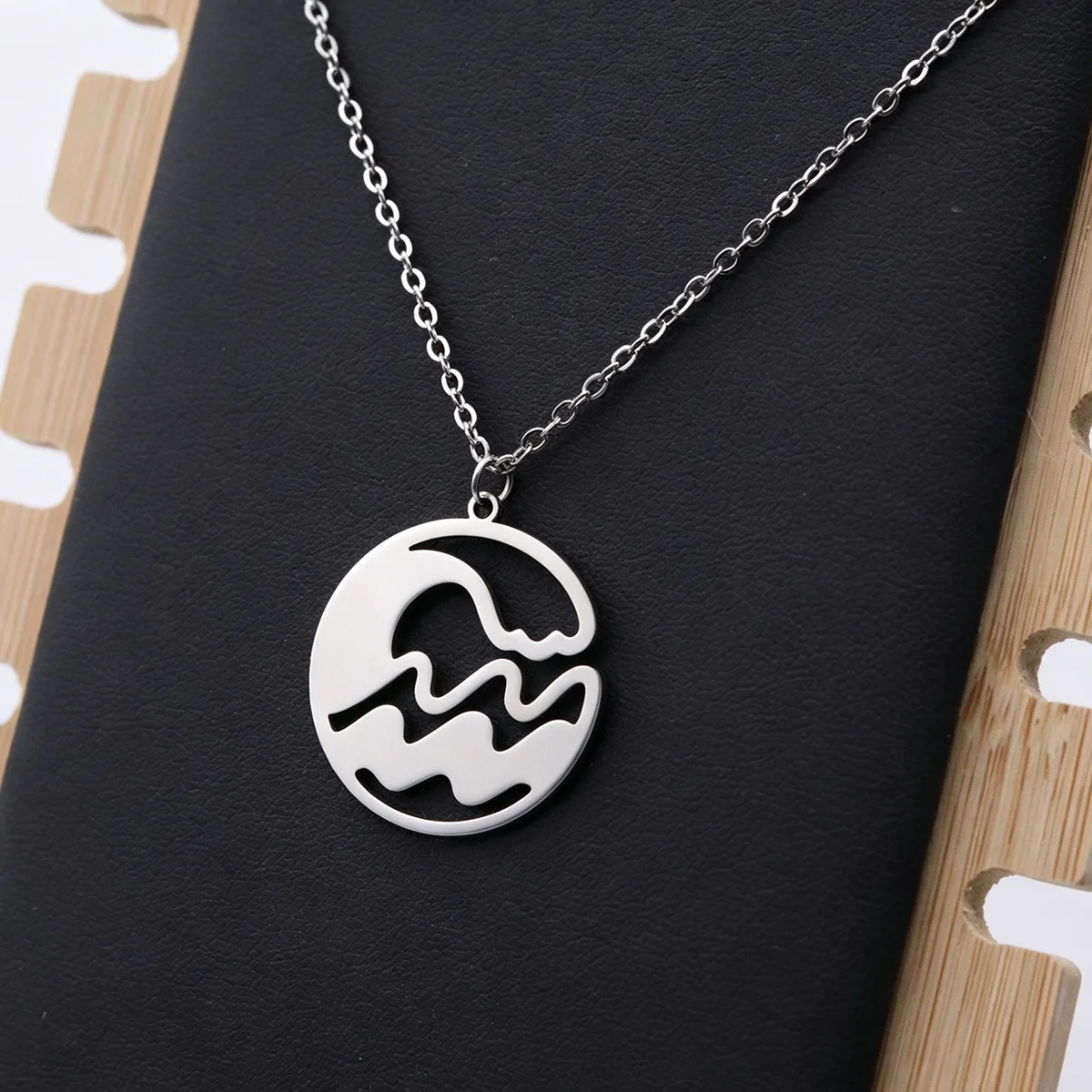 Todorova Ocean Sea Wave Pendant Necklace For Women Stainless Steel Dainty Jewelry Hollow Sunrise Choker Necklace Gift